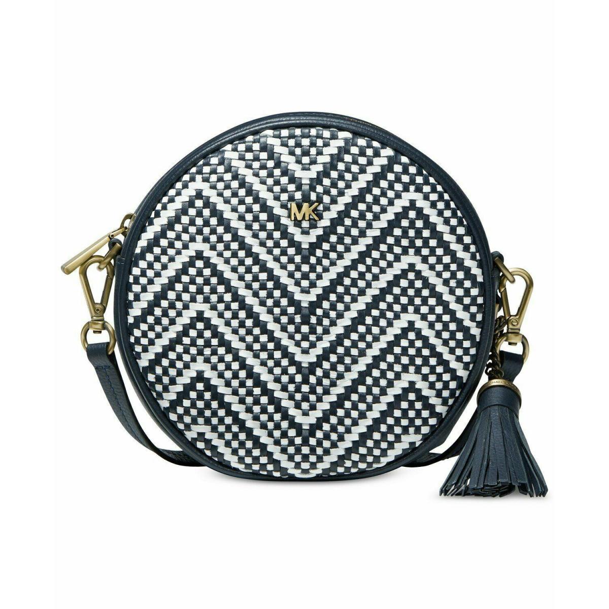 Michael Kors Canteen Leather Chevron Woven Admiral Blue Crossbody Bag