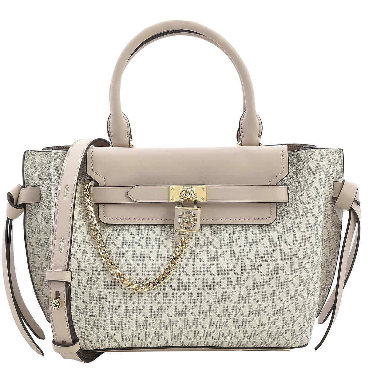 Michael Kors Signature Logo Small Hamilton Legacy Belted Satchel 30F1G9HS5B-173 - Exterior: Vanl/Sftpink