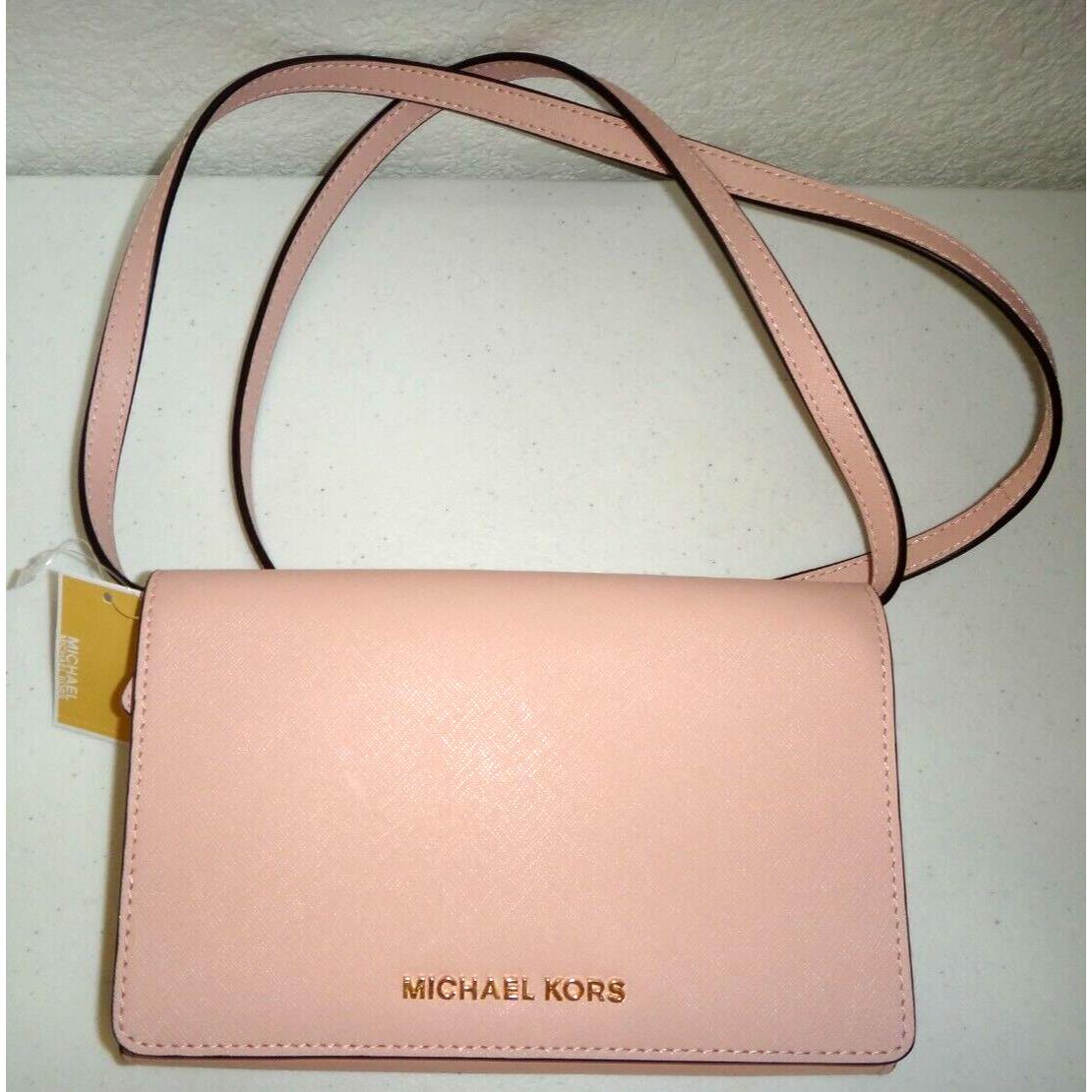 Michael Kors Jet Set MK Convertible Crossbody Clutch Bag Wallet Blossom Saffiano