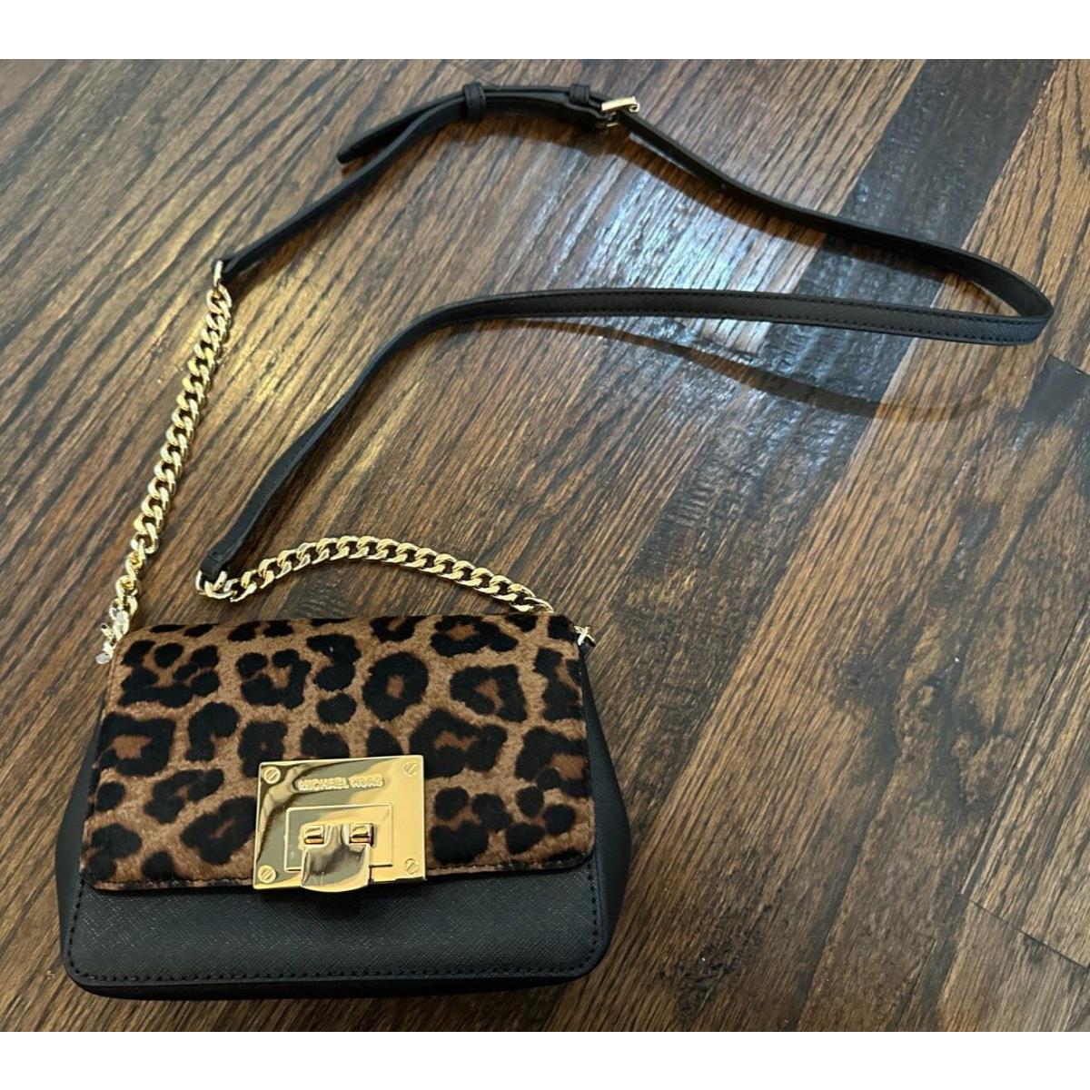 Michael Kors Tina Crossbody Clutch Handbag Leather Calf Hair Cheetah