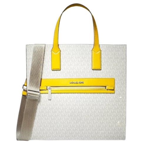 Michael Kors Kenly Large MK Signature Pvc Leather Tote Shoulder Bag Optic