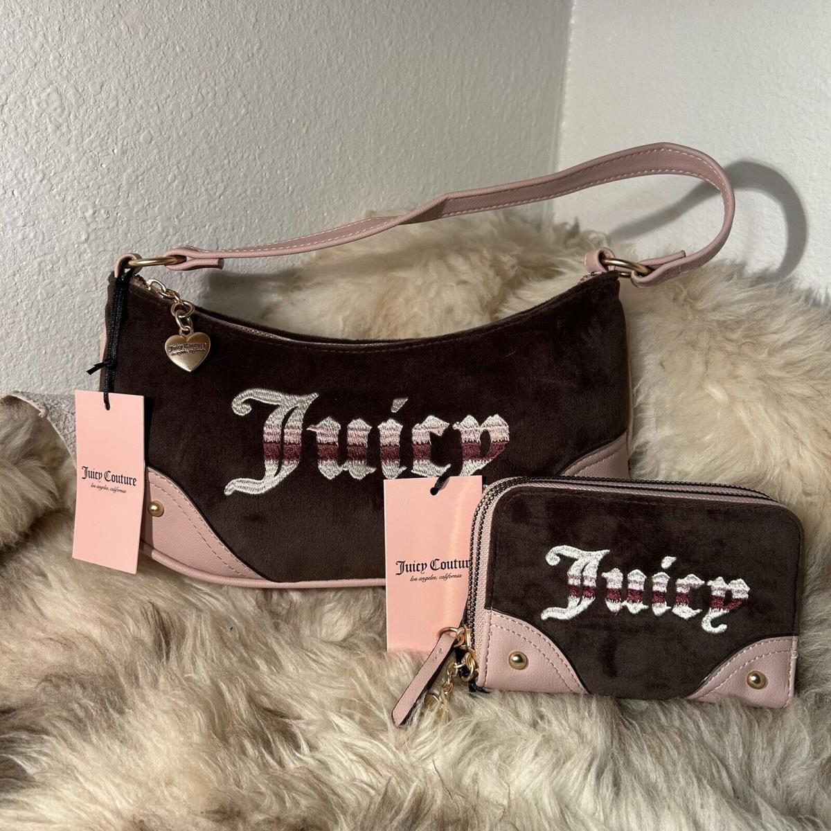 Juicy Couture Retro Vibe Shoulder Bag Wallet Set - Chocolate Velour