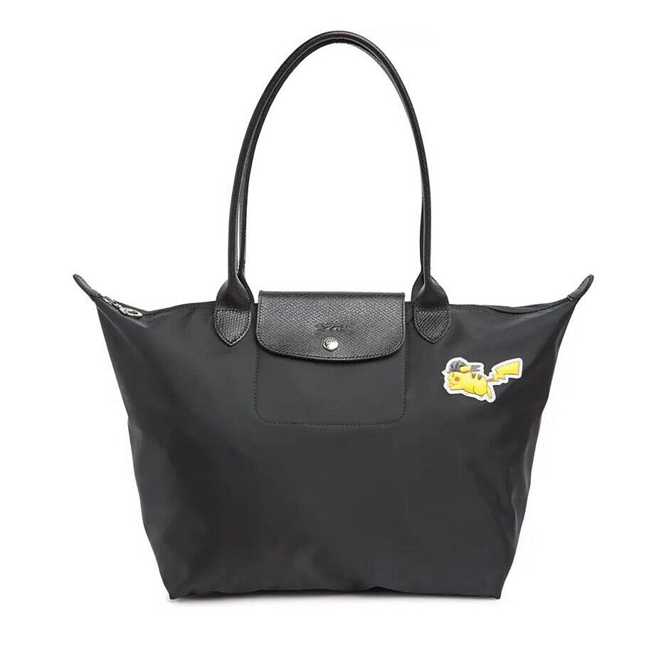 Longchamp Le Pliage Pikachu Pokemon Large Nylon Shoulder Tote Black Authentc