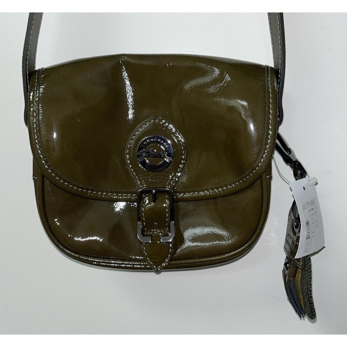 Longchamp Crossbody Bag Khaki Patent Leather Small Women Shoulder Purse