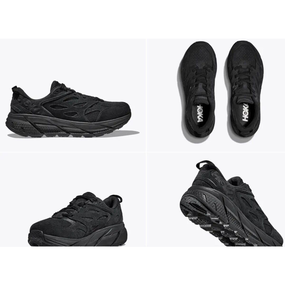 Hoka Clifton L All Black Suede Sneakers Unisex Women`s 9 - Men`s 8