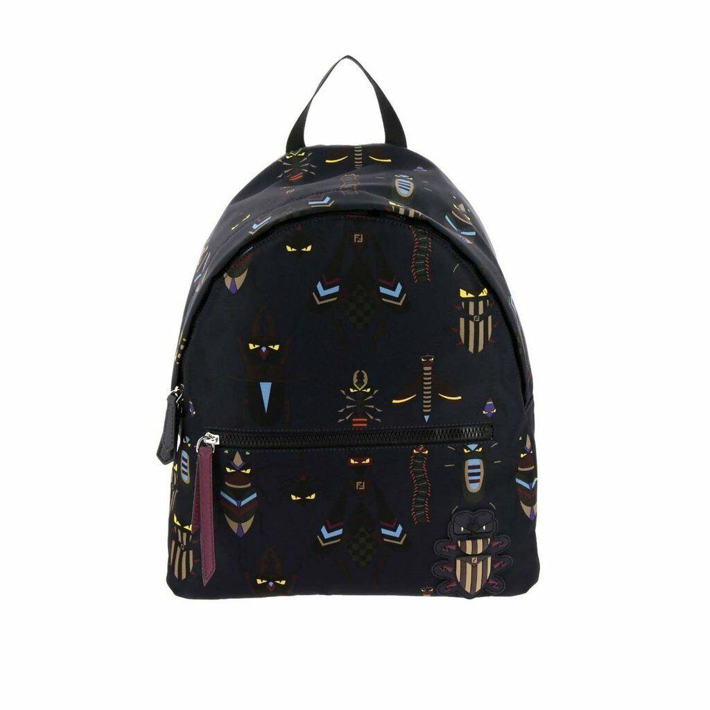 Fendi Super Bugs Navy Blue Nylon Backpack Bag 7VZ043