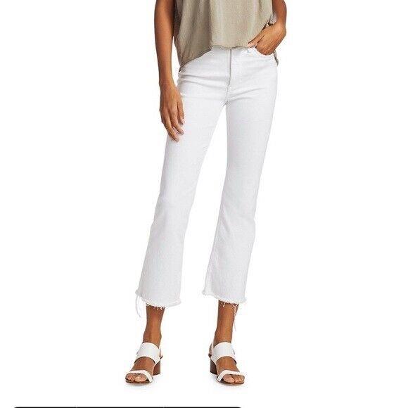 Rag Bone Nina White High Waist Raw Hem Ankle Flare Jeans L12923 Womans Size 25