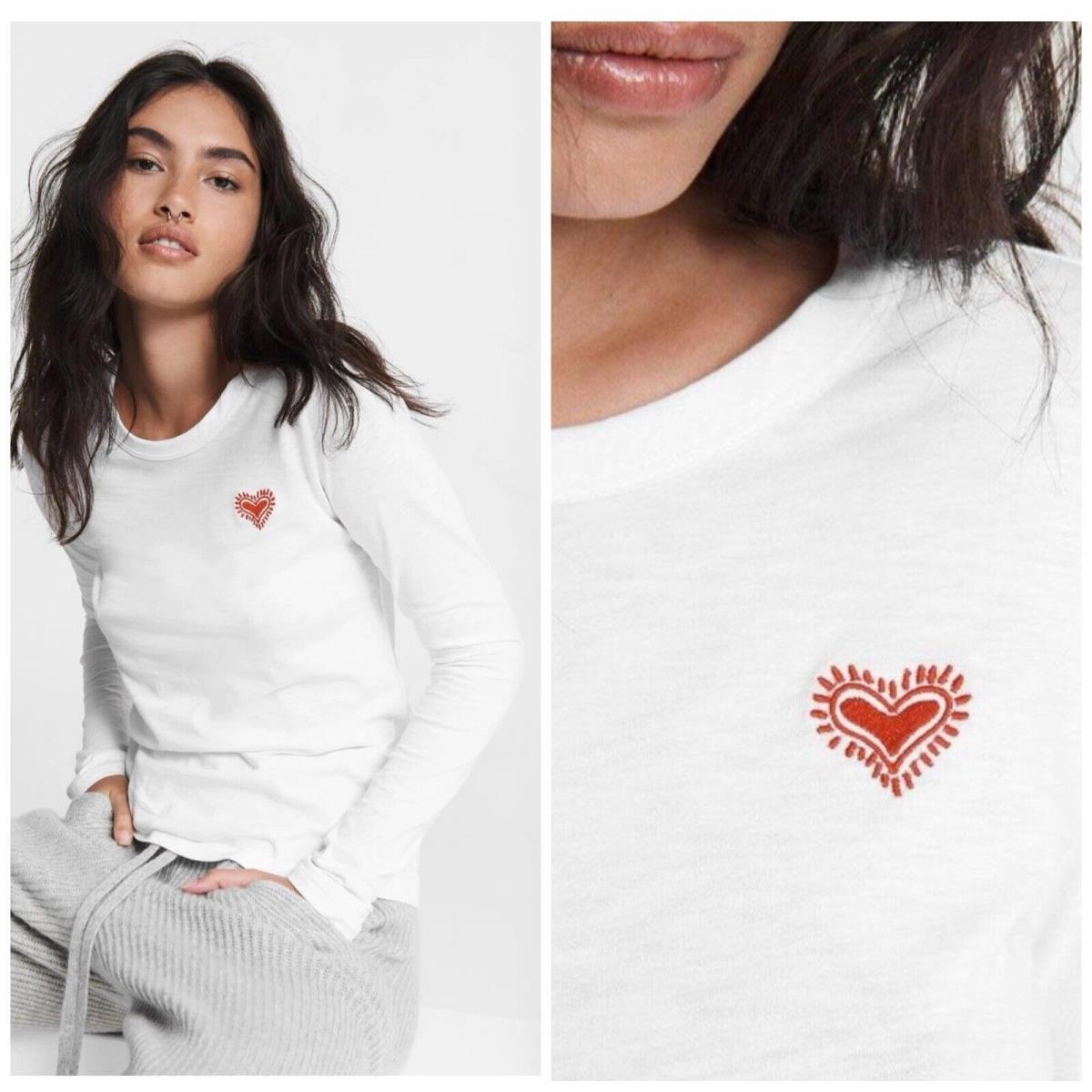 Rag Bone Embroidered Heart Long Sleeve Tee Size: Small