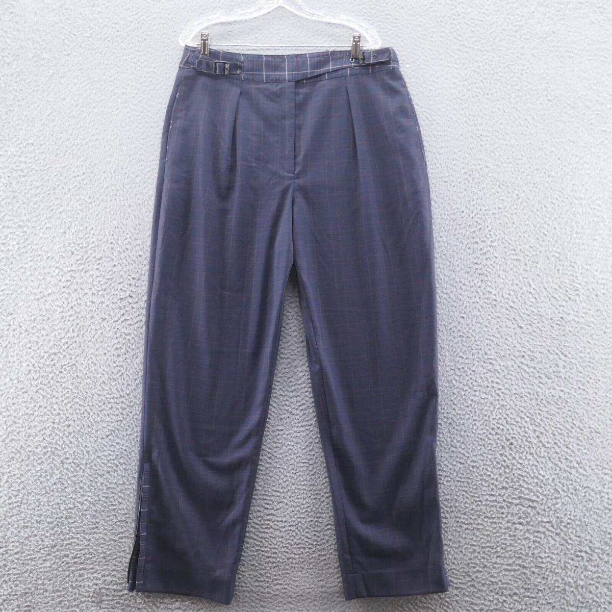 Rag Bone Womens Mini Check Wool James Pants 14 Navy Blue Zip Ankle Pleated