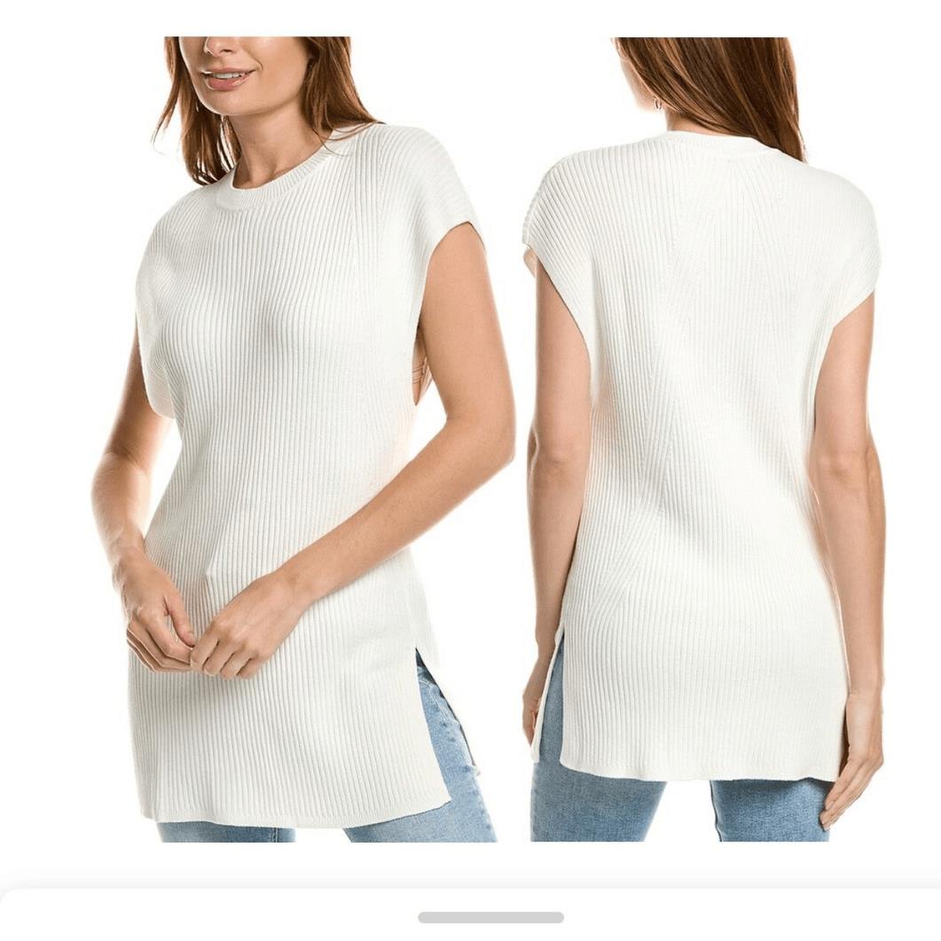 Rag Bone Dakota Ribbed Knit Tunic Sweater in Bright White Size S