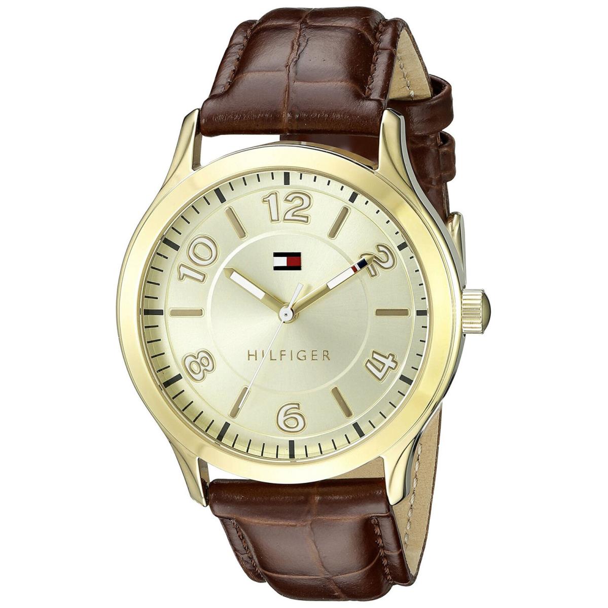Tommy Hilfiger 1770013 Gold Dial Brown Leather Strap Women`s Watch