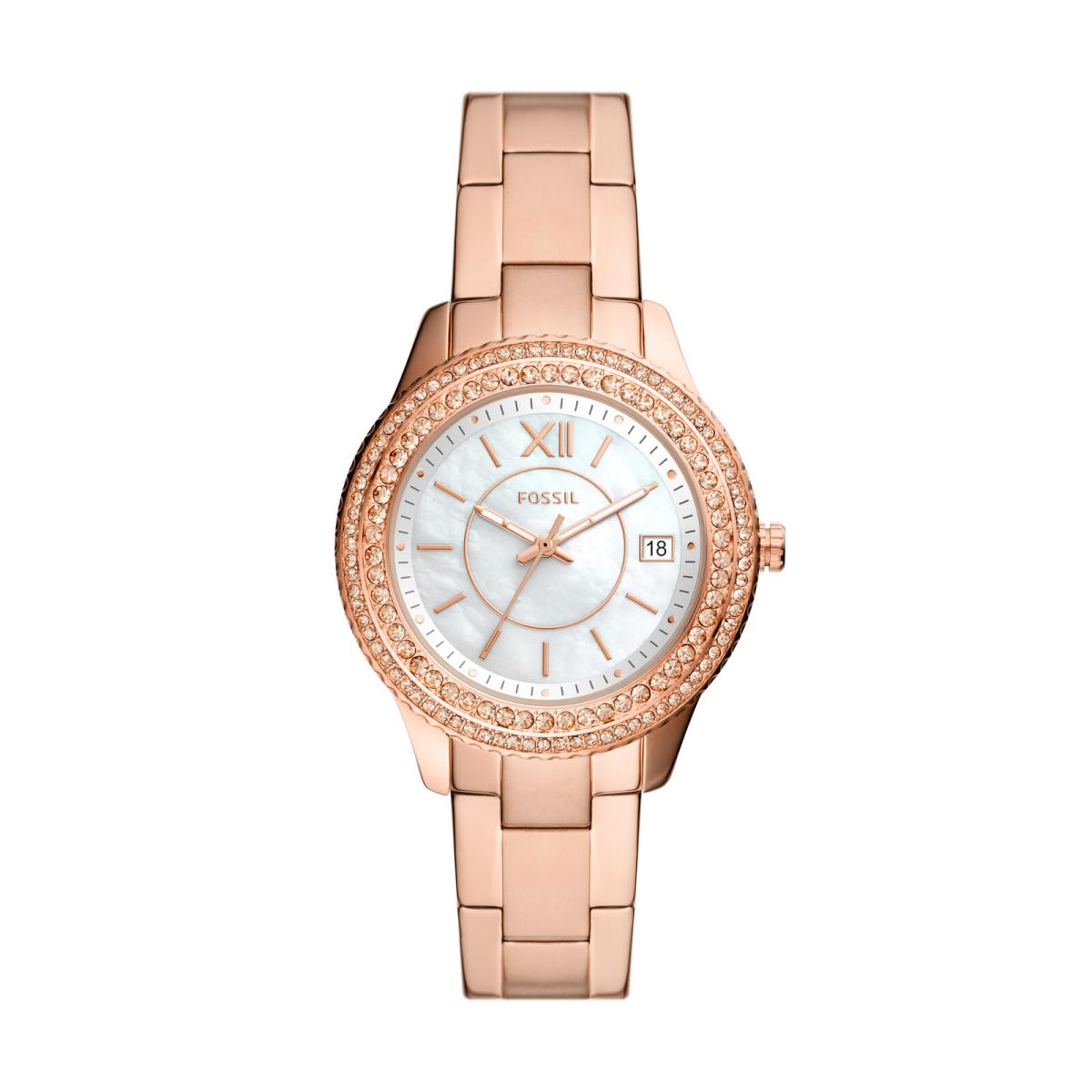 Fossil Women`s Stella Three-hand Date Rose Gold-tone Stainless Steel Watch