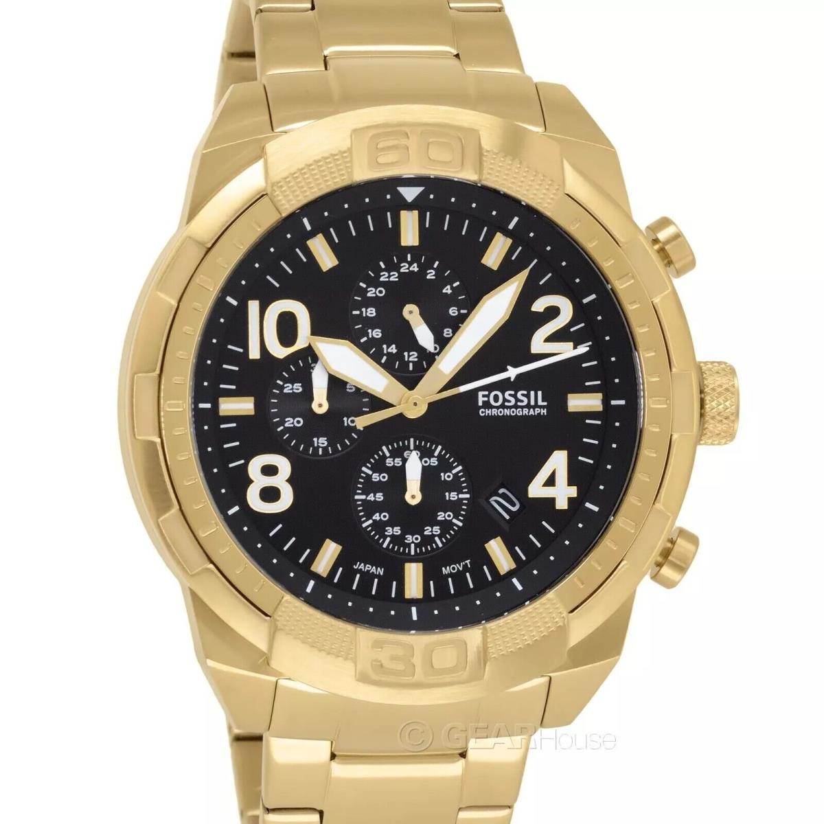 Fossil Bronson Mens Gold Chronograph Watch Black Dial FS5877