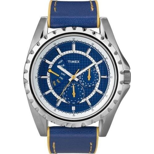 Timex Retrograde Blue Yellow Leather WATCH-T2N111