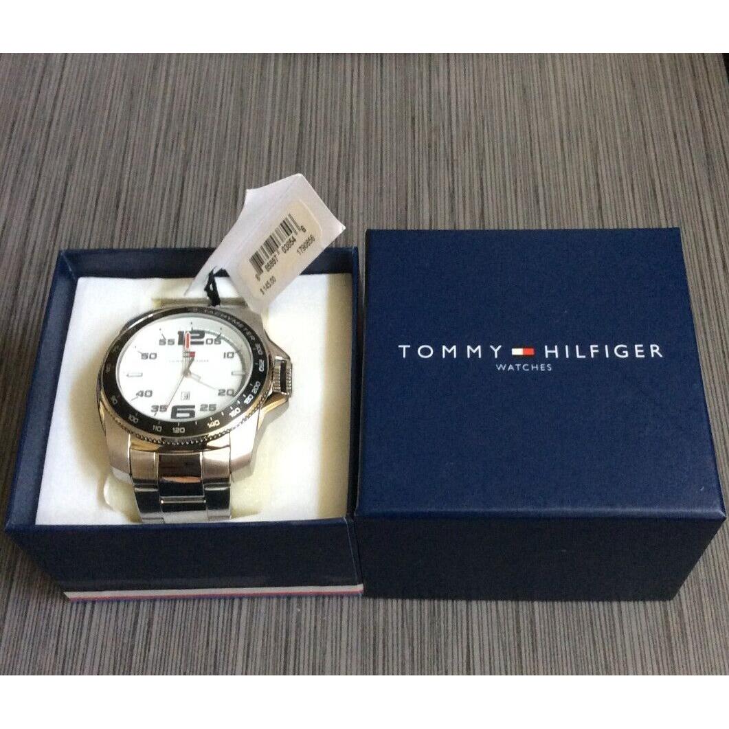 Tommy Hilfiger Men`s Watch Round White Date Dial Stainless Steel Band