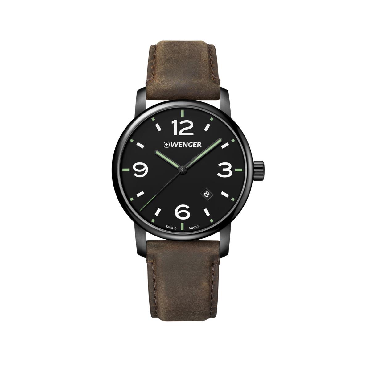 Wenger Men`s 01.1741.121 Urban Metropolitan Black Dial Brown Leather Strap