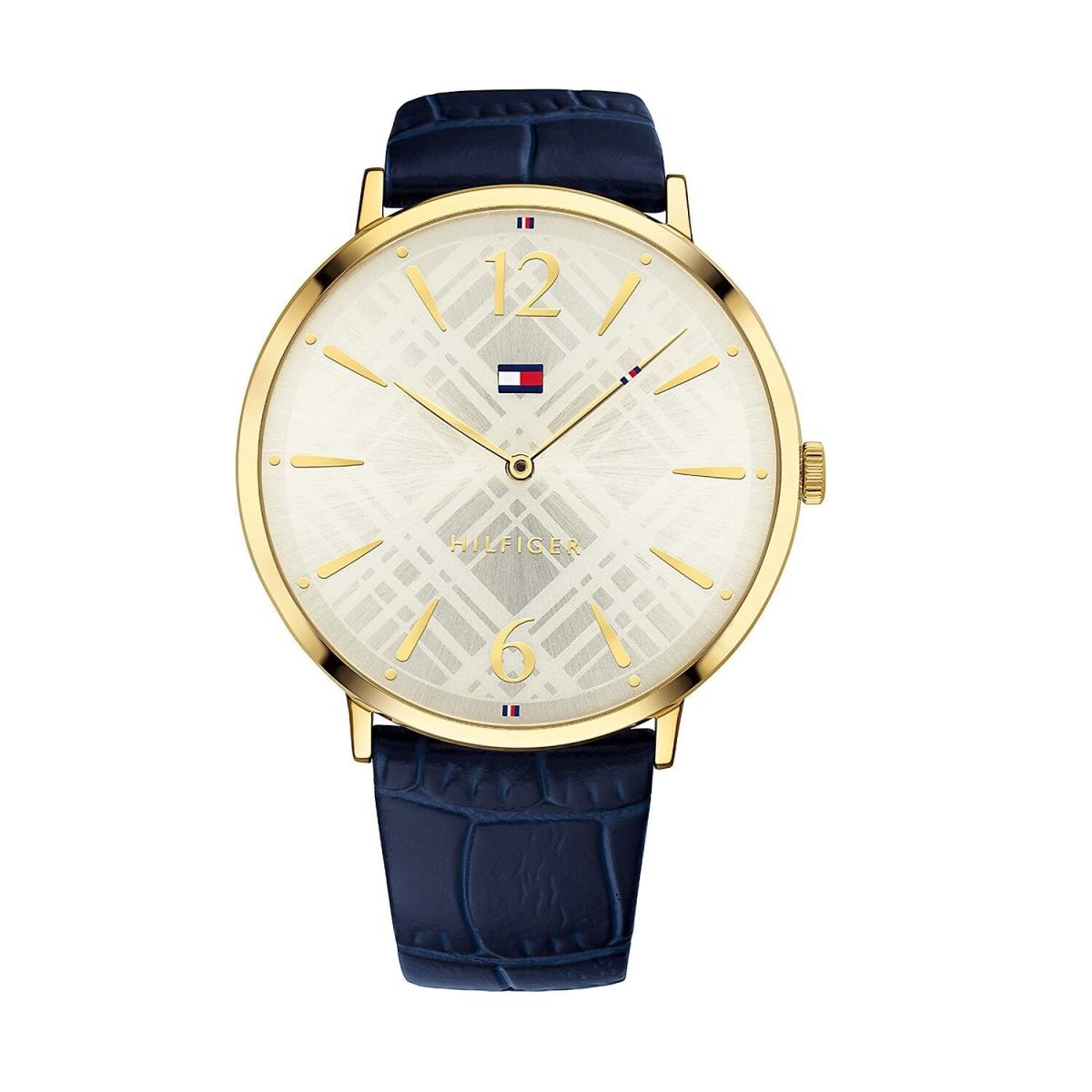 Tommy Hilfiger Women`s Gold Classic Watch with Blue Leather Band 1781843