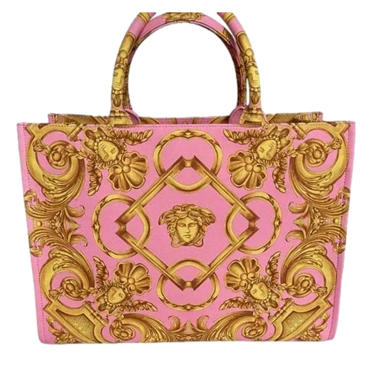 Versace Pastel Pink Signature Print Large Canvas Tote