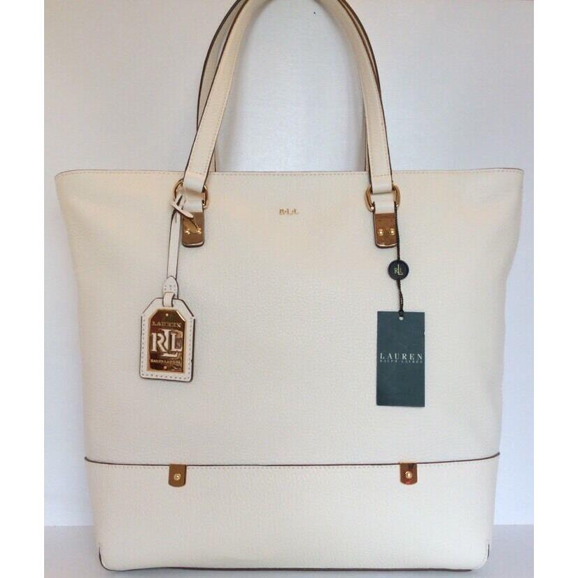 Lauren Ralph Lauren Morrison Tote Vanilla/gold Leather Handbag Large