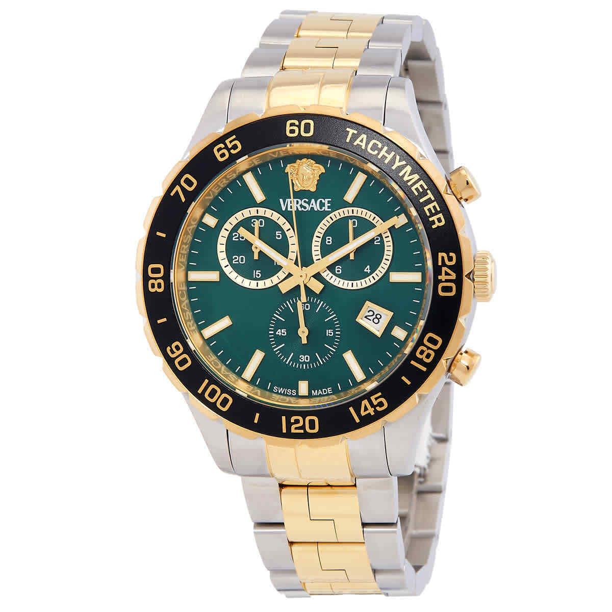 Versace Hellenyium Chronograph Quartz Green Dial Men`s Watch VEPCA0524