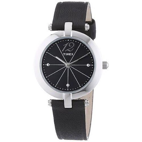 Timex Silver Tone Black Leather Band Black Dial Classic WATCH-T2P544