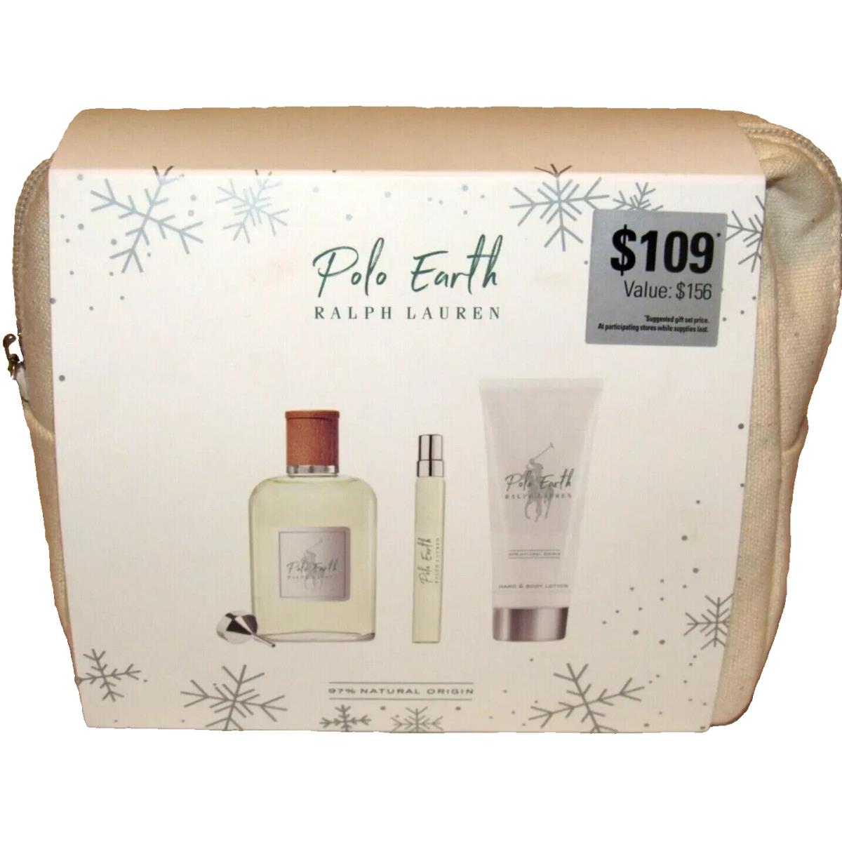 Polo Earth by Ralph Lauren Men 3pc Set 3.4 oz Edt 0.34 oz Edt. 1.7 oz Lotion