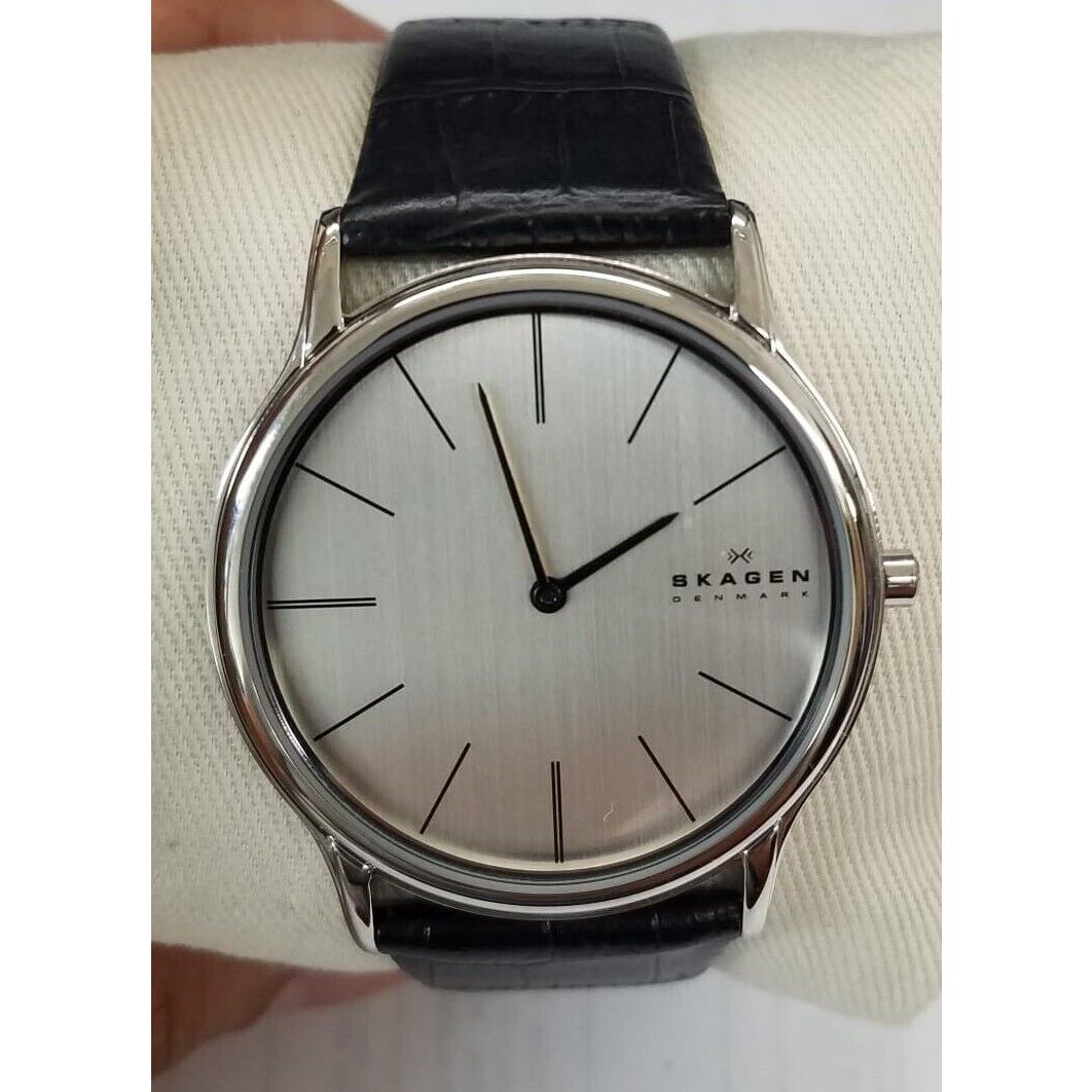 Skagen PRSK1033 Silver Dial Black Leather Strap Women`s Watch