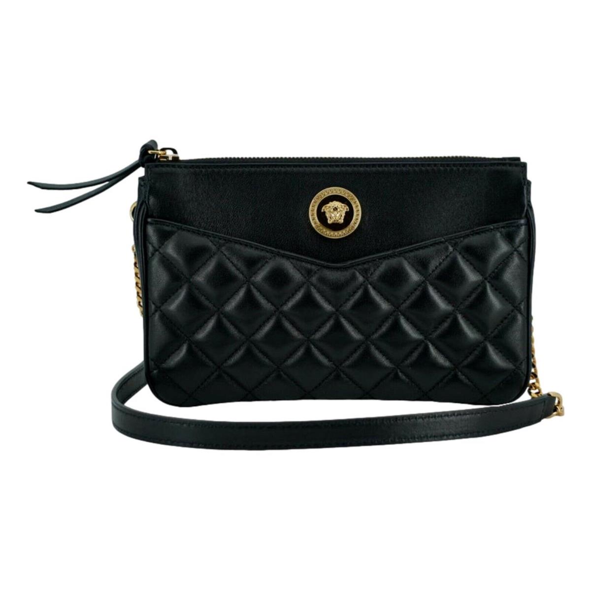 Versace La Medusa Black Quilted Leather Black Crossbody - Handle/Strap: Black, Hardware: Gold, Exterior: Black