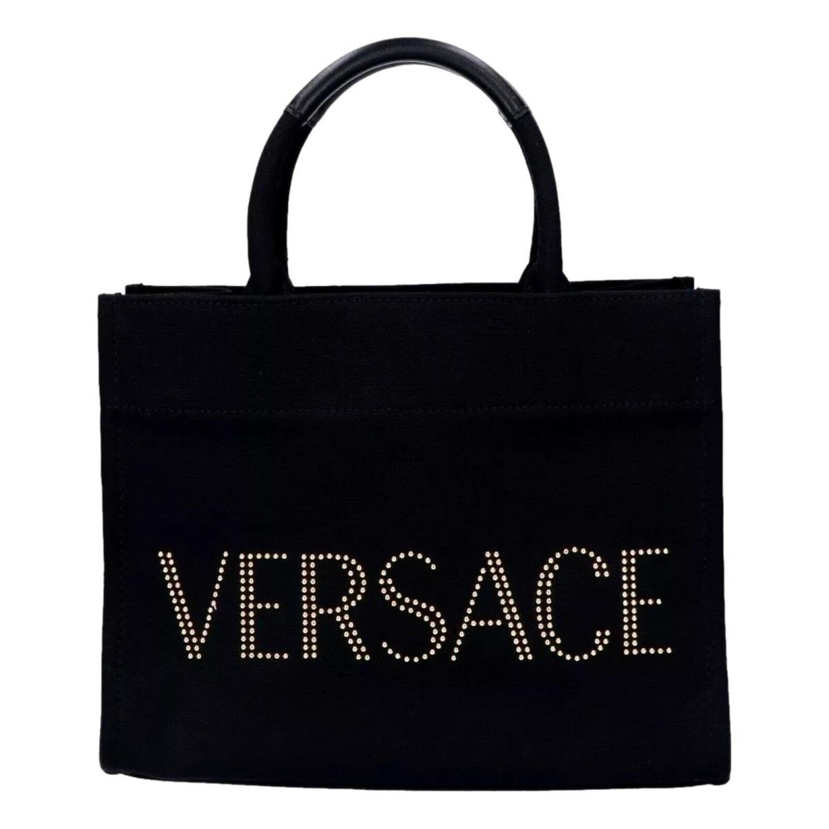 Versace Nero Canvas Studded Logo Mini Totebag