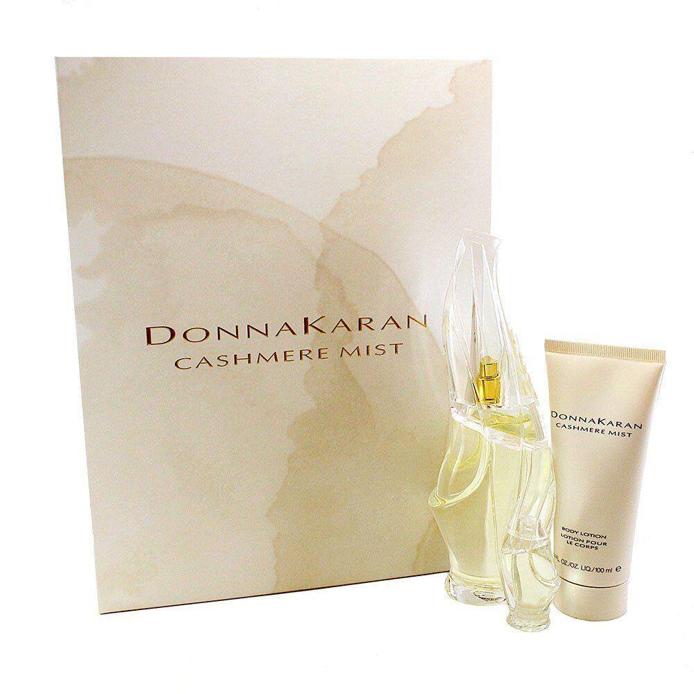 Donna Karan Cashmere Mist 3 Piece Women`s Gift Set Edp Spray 3.4 Oz/ Body Lotion