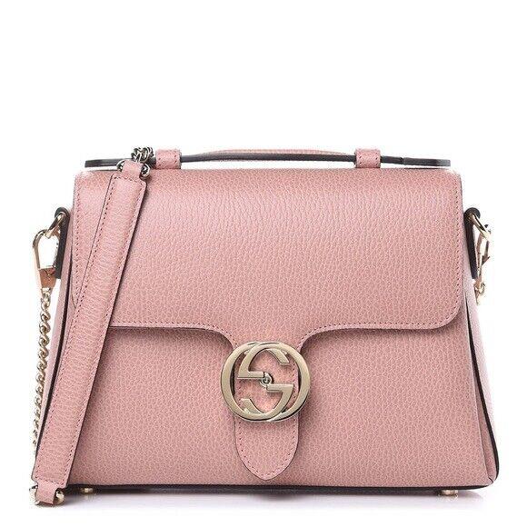 Gucci Large Pink Interlocking GG Top Handle Shoulder Bag Purse V4006