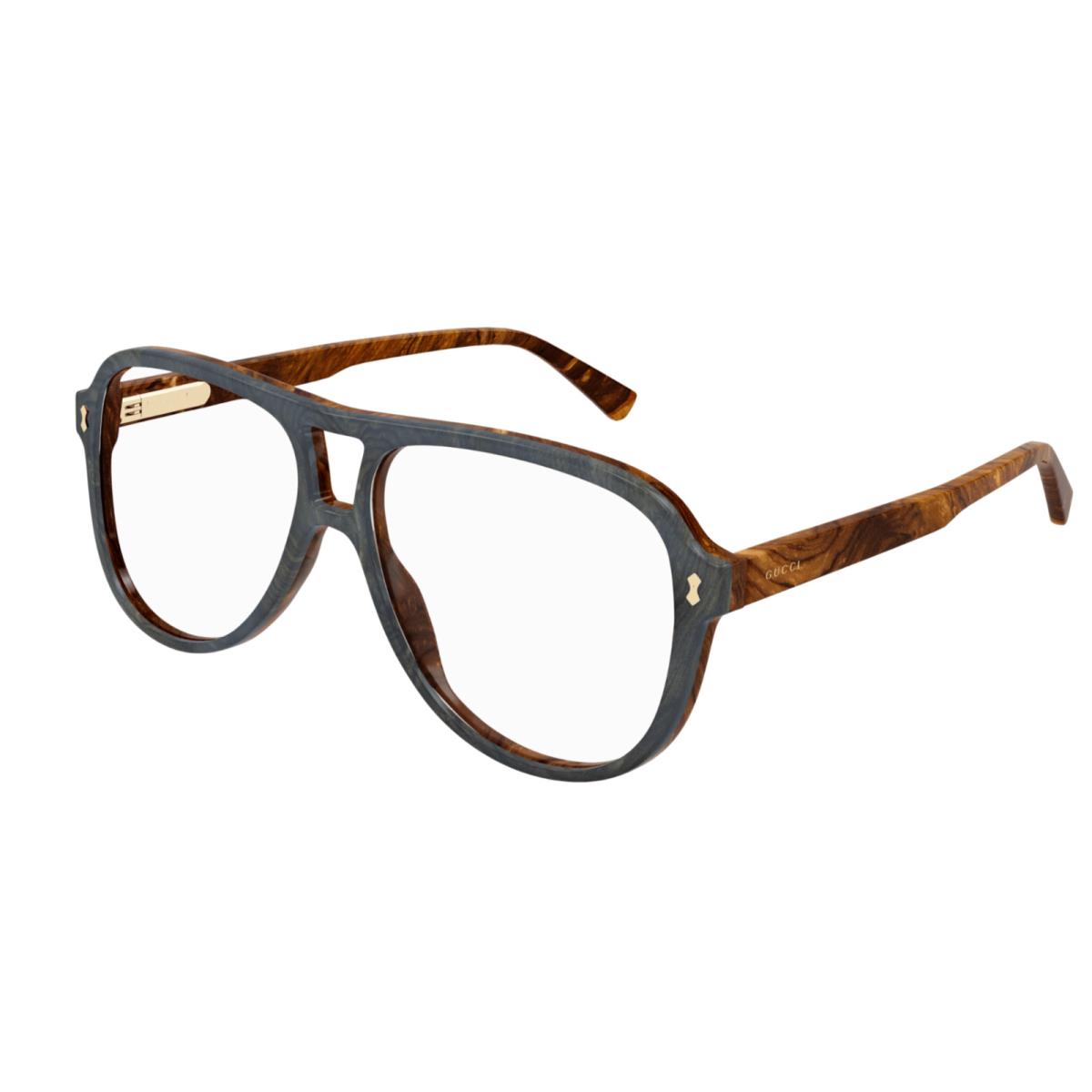 Gucci GG0144O 003 Pilot Blue Havana/clear Soft Square Men`s Eyeglasses - Frame: Havana, Lens: Clear