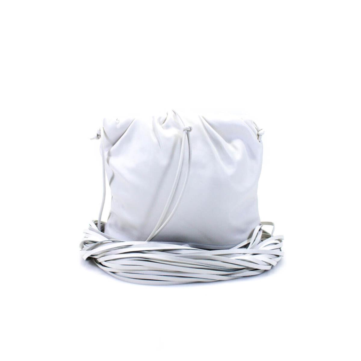 Bottega Veneta Womens Fringe Pouch Hinged Leather Shoulder Bag Handbag White