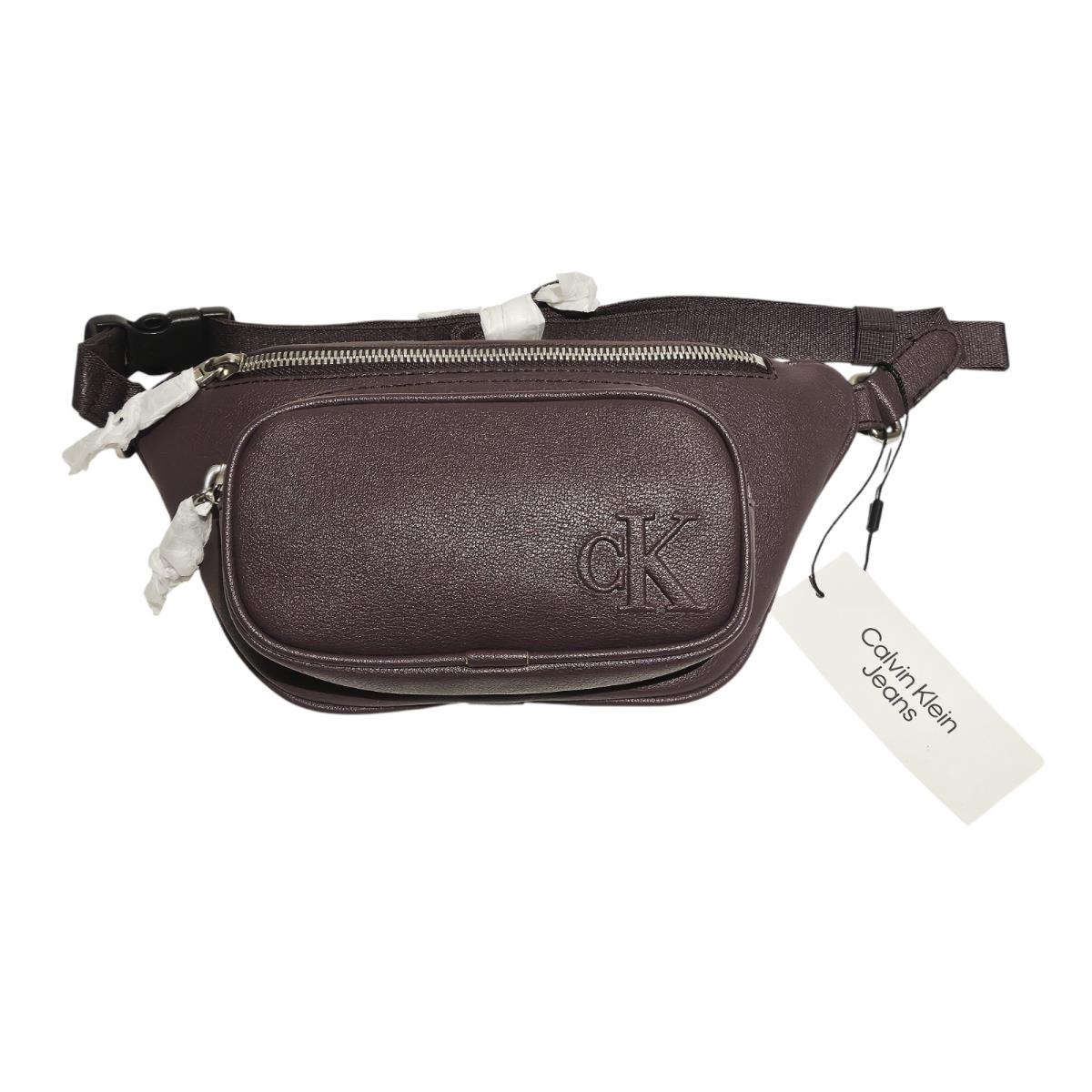 Calvin Klein Fanny Pack Belt Bag Crossbody Pouch Plum - Handle/Strap: Plum, Hardware: Silver, Exterior: Plum