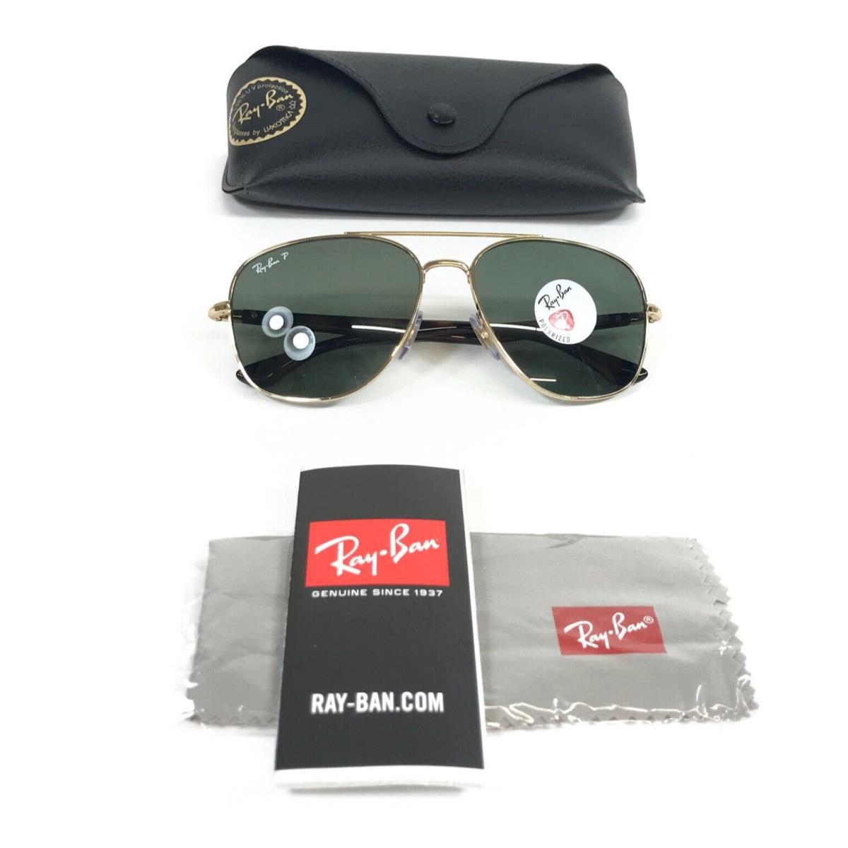 Ray-ban Sunglasses RB3683 001/58 Gold Tortoise Aviator Frames Green Glass Lenses