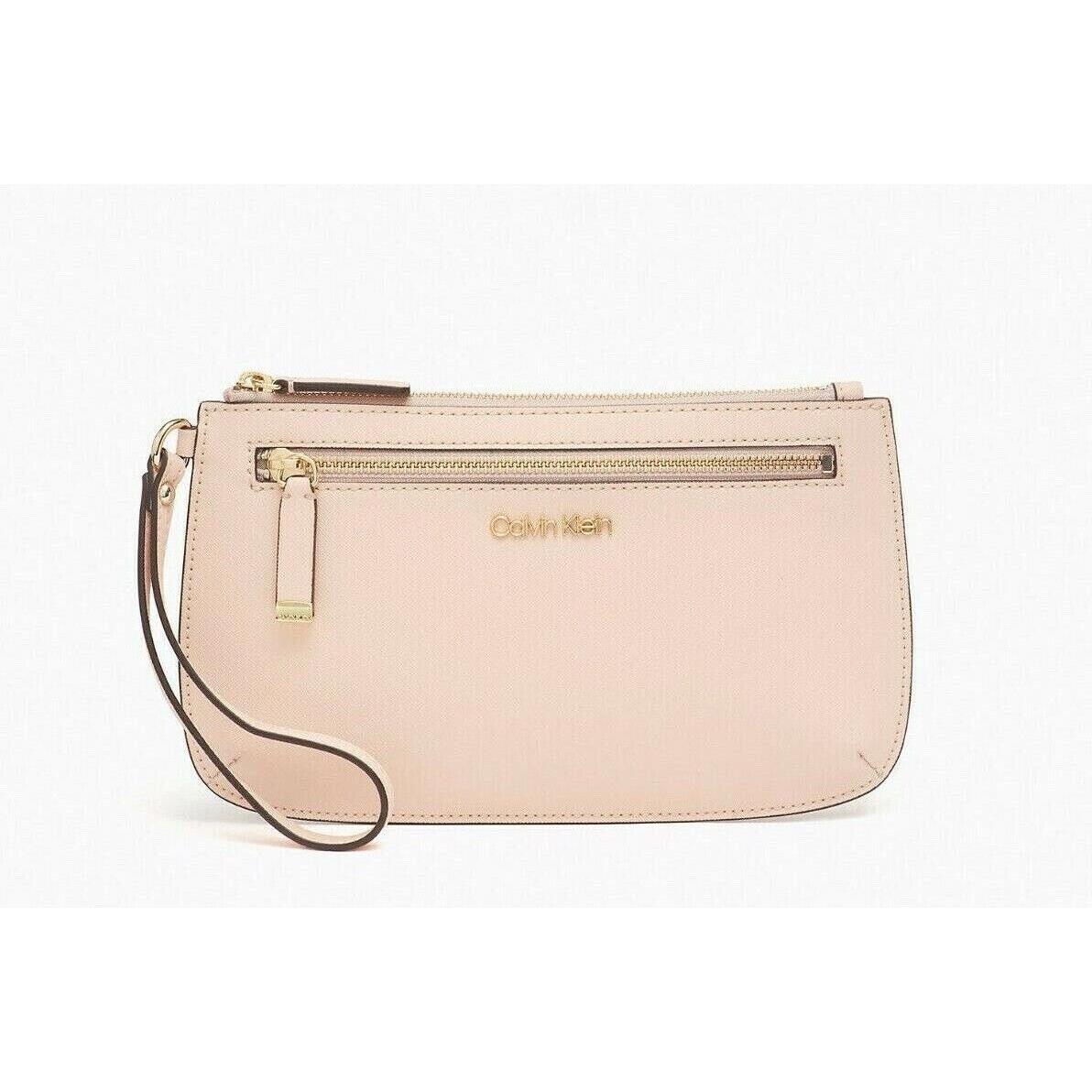 Calvin Klein Safiano Pink Leather Large Slim Wristlet Clutch