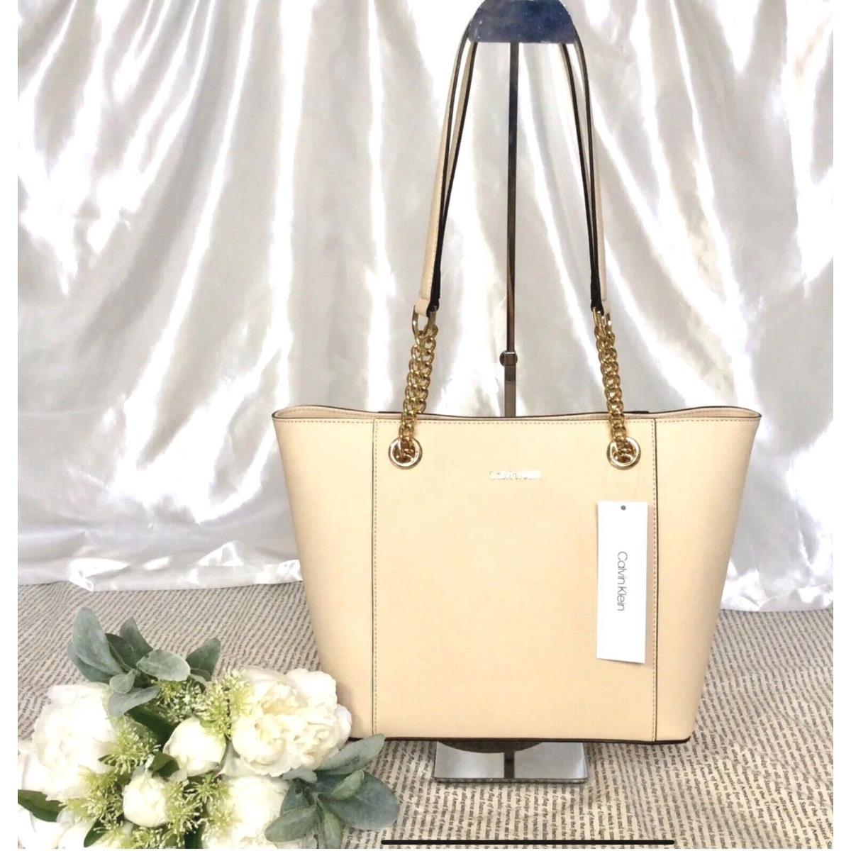 Calvin Klein Hayden Saffiano Leather Large Tote Sand