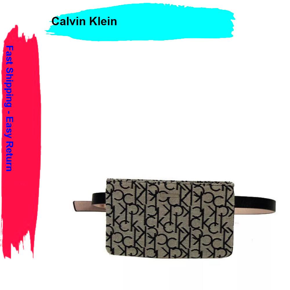 Calvin Klein Zip Top Belt Bag Clutch Purse Wristlet Black XL