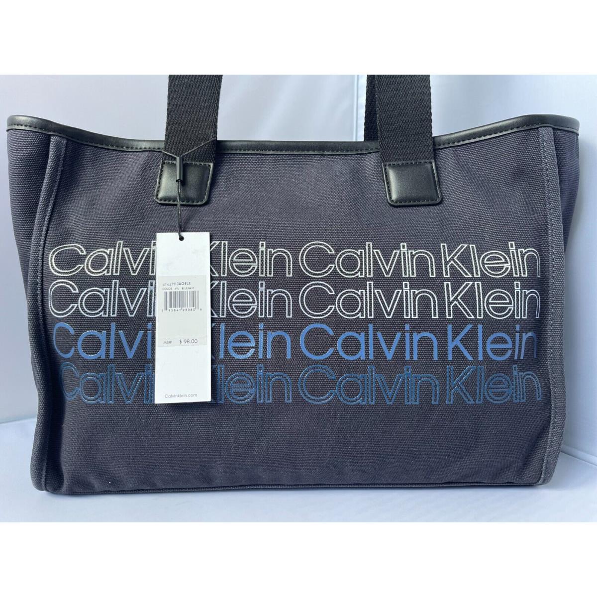 Calvin Klein Signature Canvas Black / Navy Large Tote Handbag H1JAGEL3