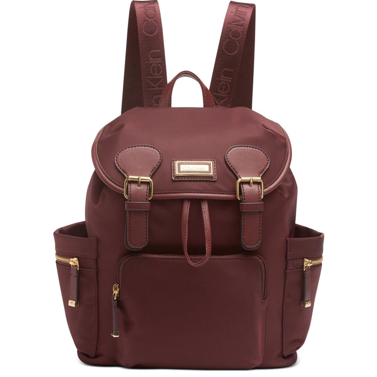 Calvin Klein Sonoma 9 Belfast Nylon Buckle Backpack Color Merlot -gold Medium