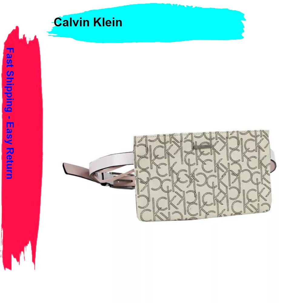 Calvin Klein Zip Top Belt Bag Clutch Purse Wristlet White XL