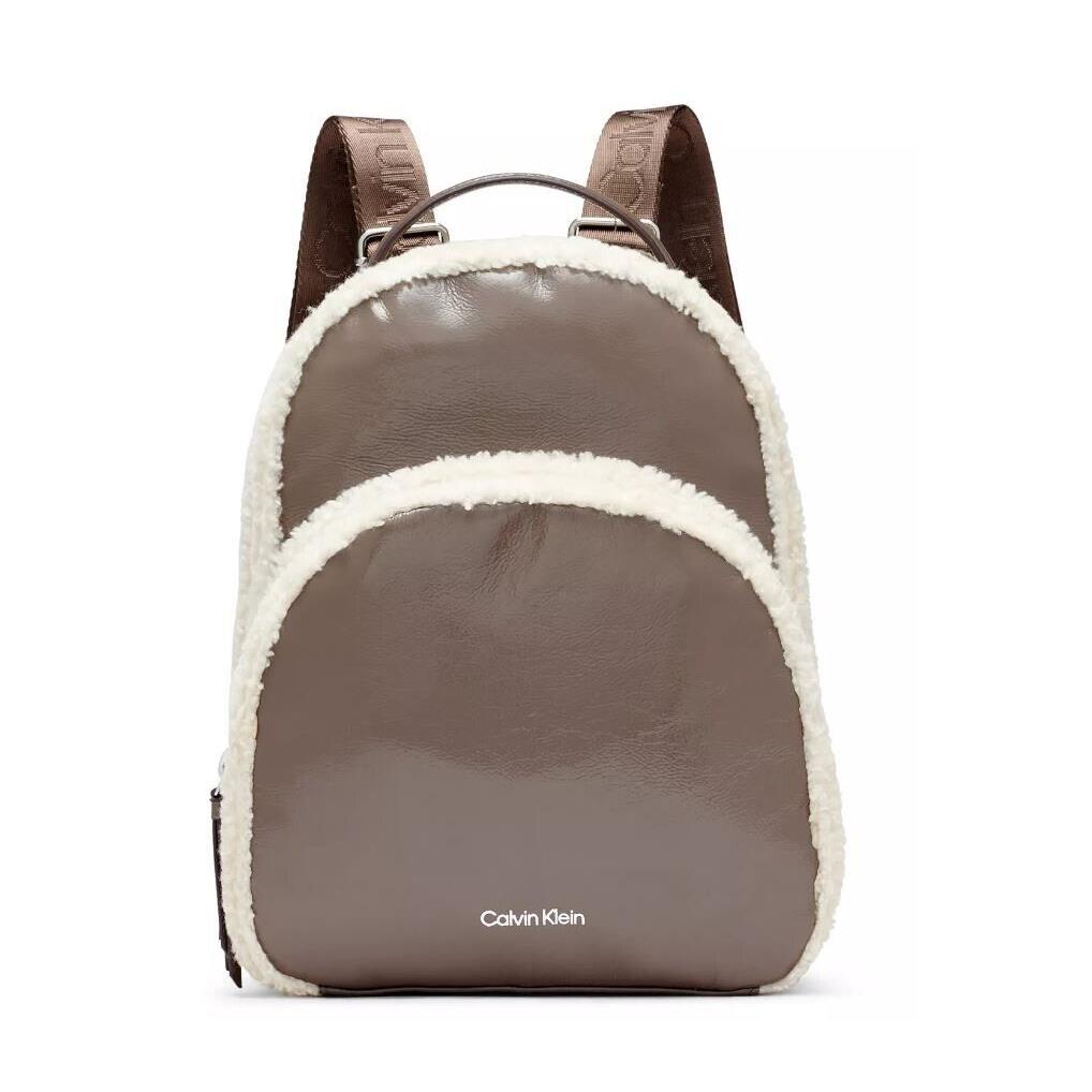 Calvin Klein Estelle Sherpa and Patent Leather Backpack - Natural/brown/taupe