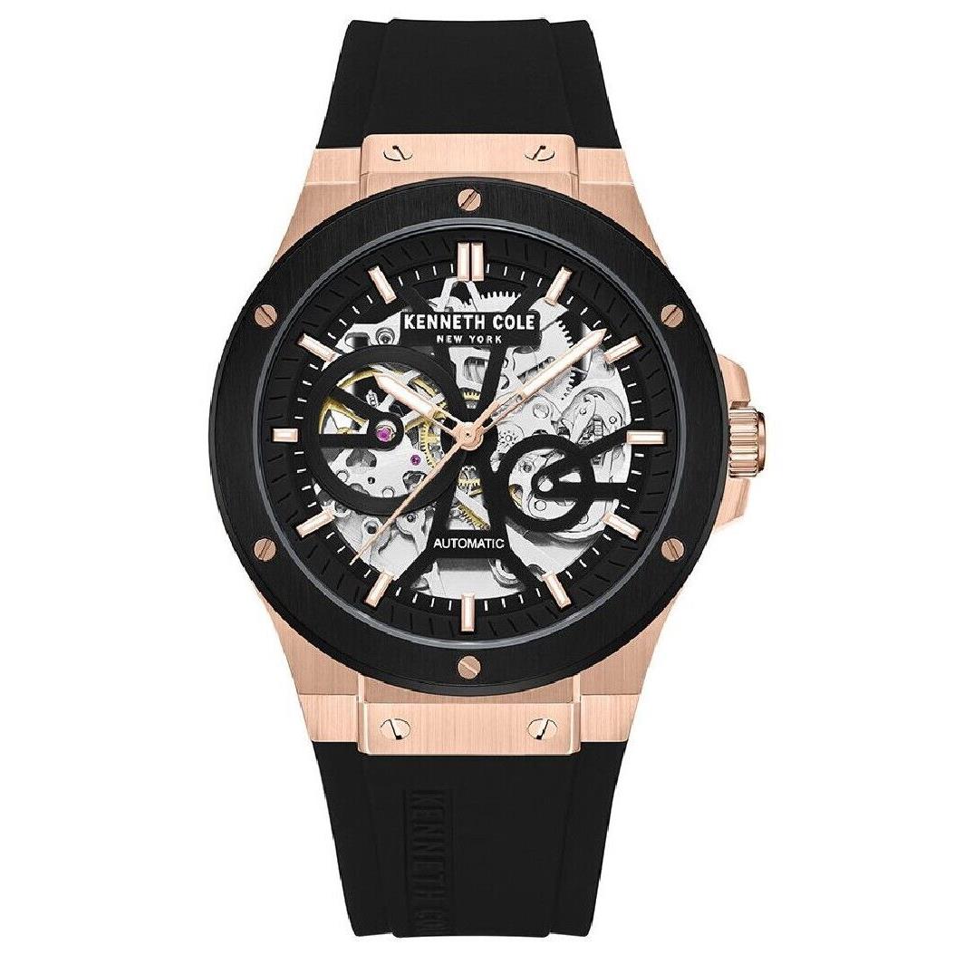 Men`s Kenneth Cole Silicone Strap Automatic Skeleton Watch KCWGR0033503