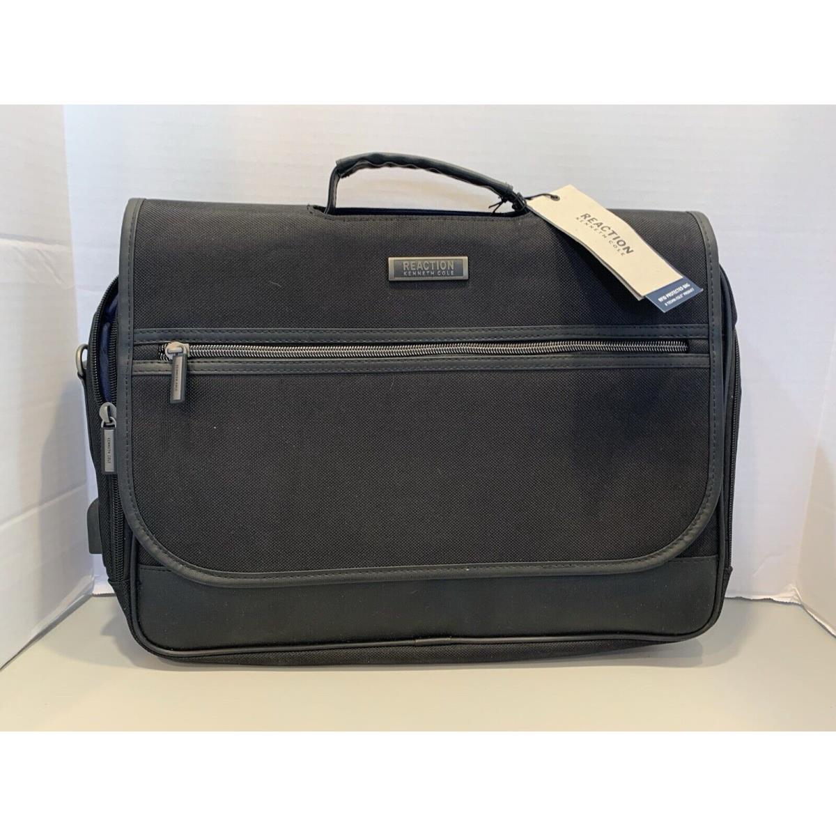 Kenneth Cole Reaction Laptop Bag Rfid Protected Black Multi Pockets W Shoulder S