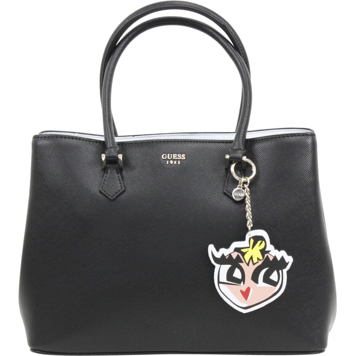 Guess Women`s Pin Up Pop Pebbled Black Shopper Tote Handbag