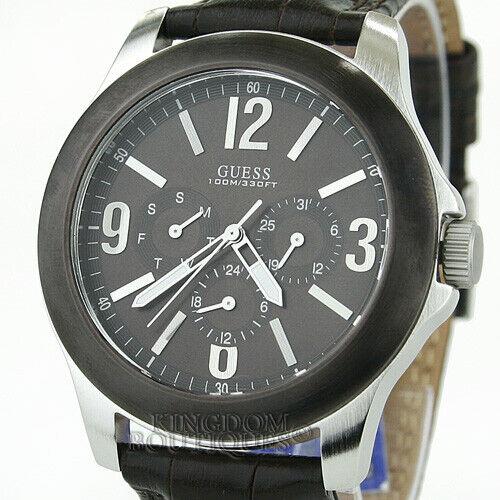 Guess Mens Watch Casual Brown Leather Water Resistant 100M Quartz Reloj