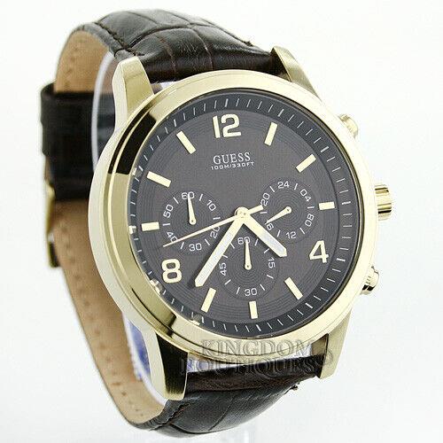 Guess Mens Watch Spectrum Casual Brown Leather Chronograph 100M Reloj