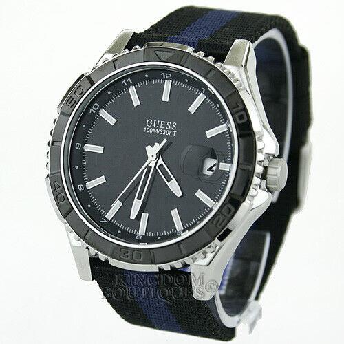 Guess Mens Watch Casual Black Blue Stripe Water Resistant 100M Waterpro