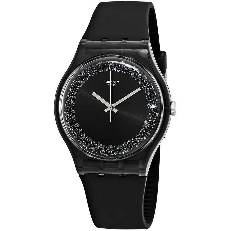 Swatch Darksparkles Black Dial Black Silicone Ladies Watch SUOB156