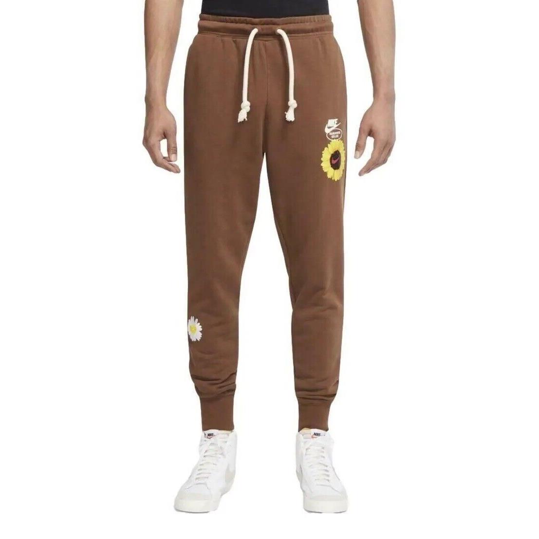 Nike Sportswear Embroidered Sunflower Brown French Terry Joggers Size: Large